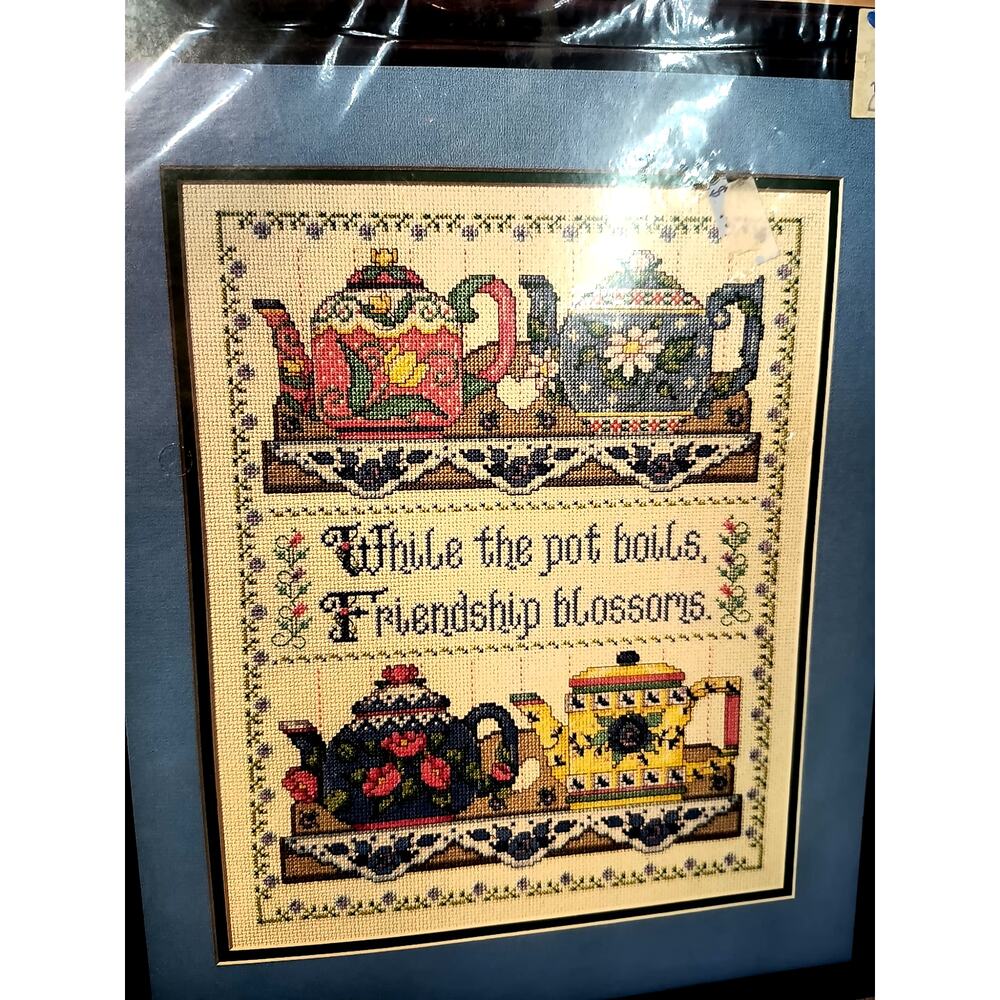 2127. Vintage 1994 Bucilla Counted Cross Stitch Kit Teapots Friendships Blossom
